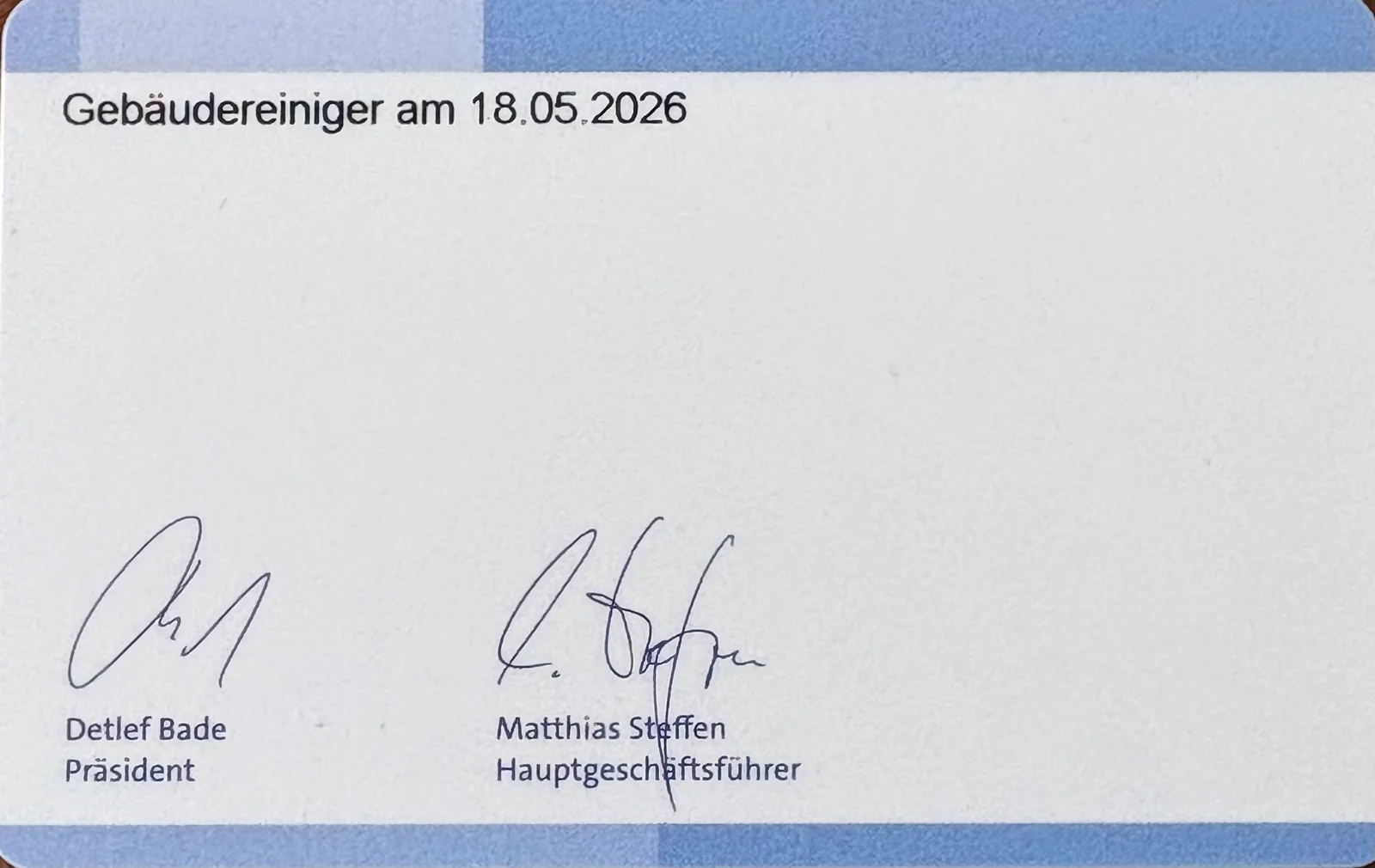 Handwerkskarte, Rückseite mit Eintragung als Gebäudereiniger